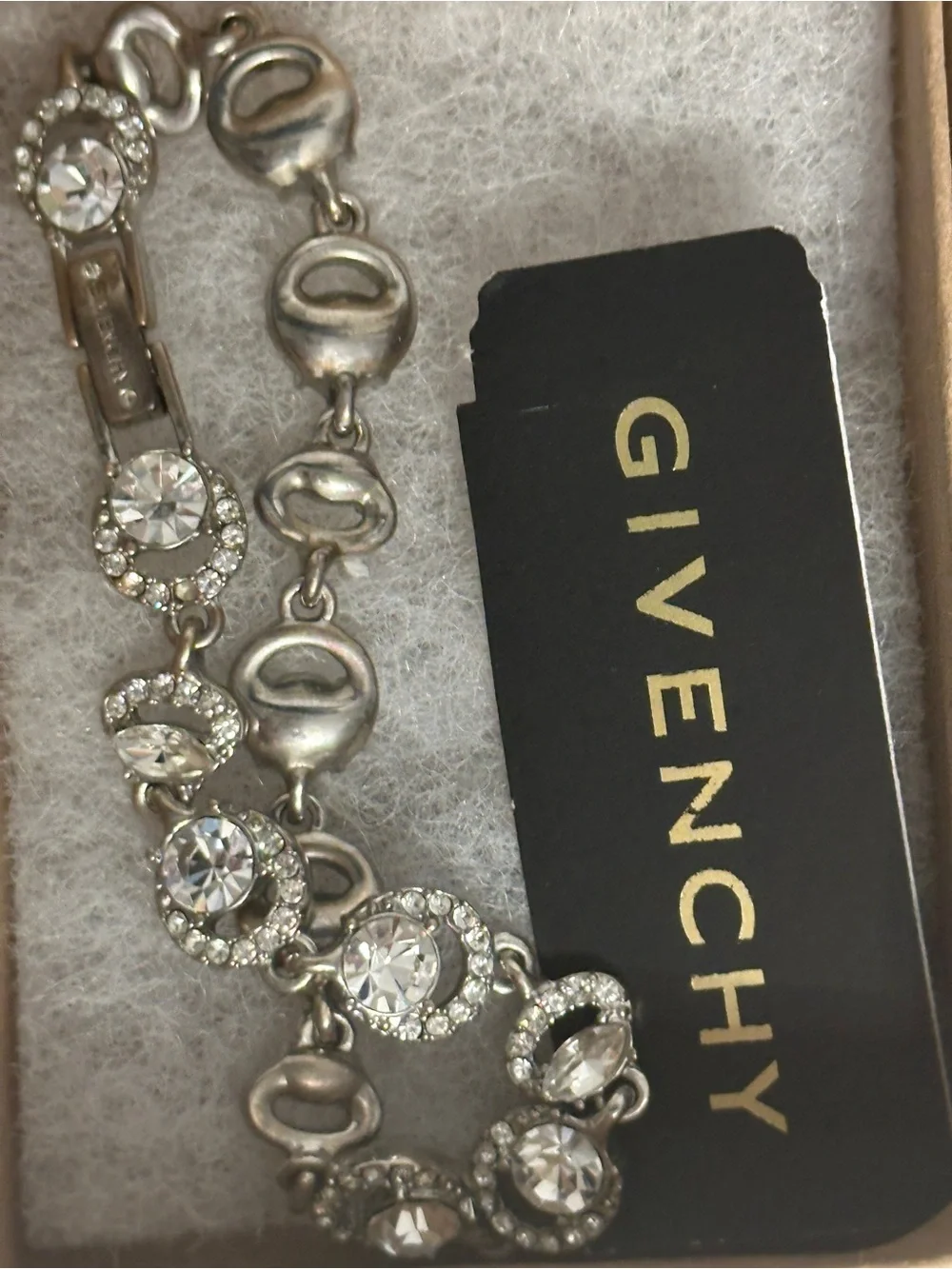 Givenchy Crystal Rhinestone Bracelet Silver Tone Signed Glam Evening Jewelry